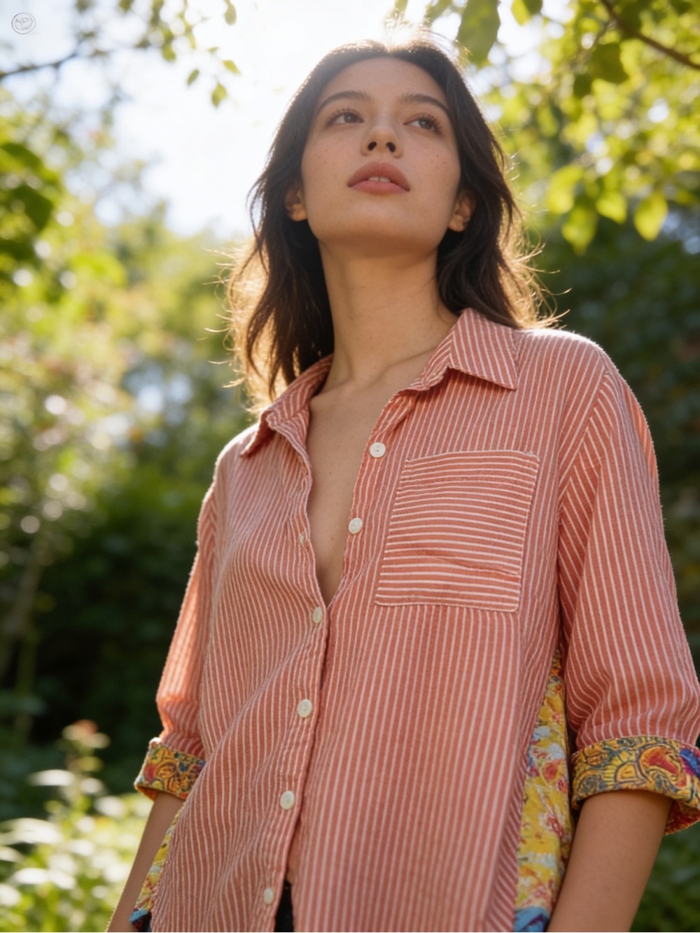 intro. Coral Striped Button-Down Shirt